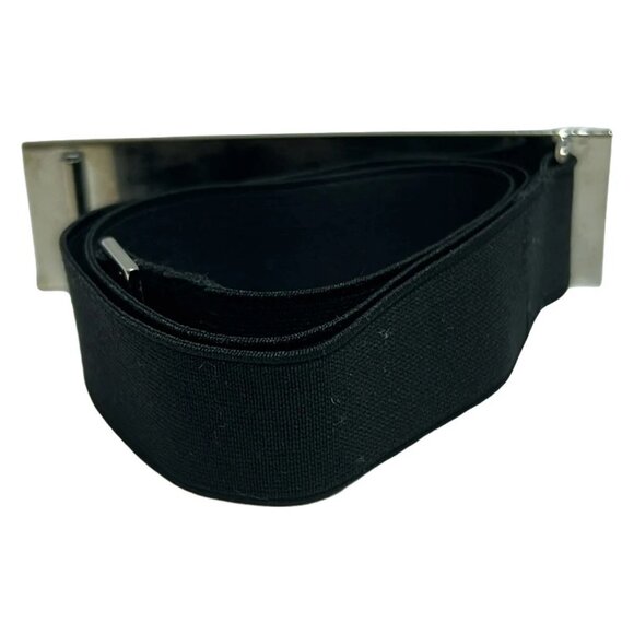 CELINE - Black Silver Chemical Fiber Hardware Belt - Picture 2 of 5
